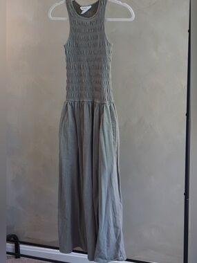 Smocked Waist Maxi Skirt in Slate Green